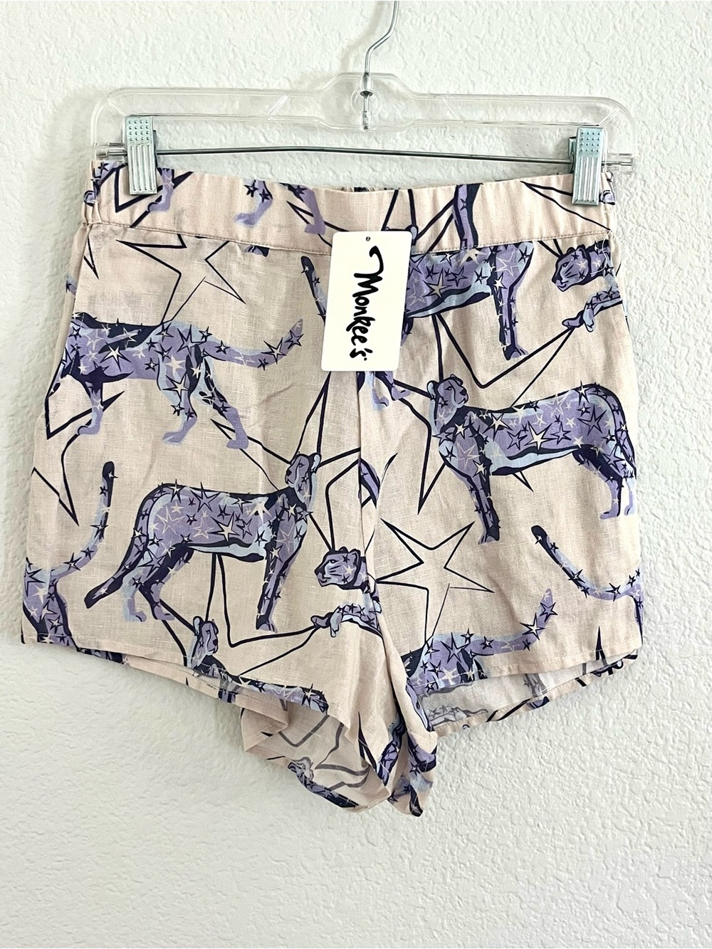 Women's Lavender Leopard Star Print Linen Cotton Shorts